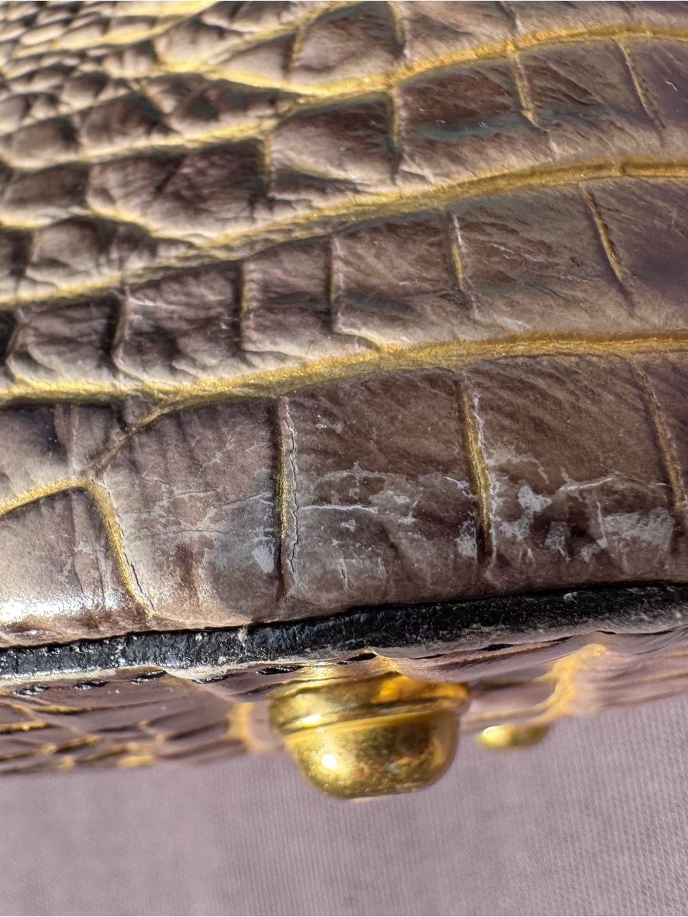 Brahmin Viviani Croc Embossed Leather Satchel Crossbody Brown Cream GUC w/duster - Picture 7 of 15